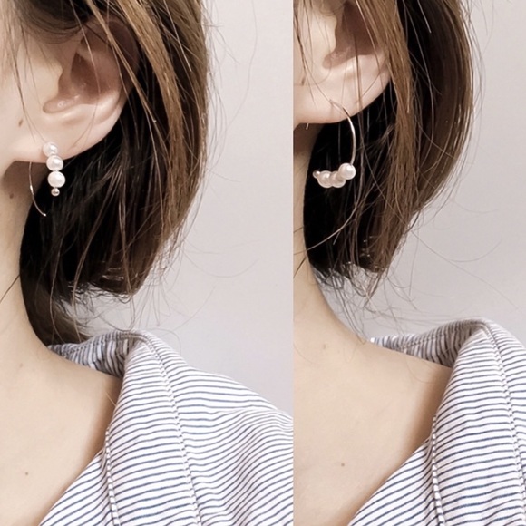 2/$20!  Silver Partial Hoop Faux Pearl Ear Wires - Picture 2 of 7